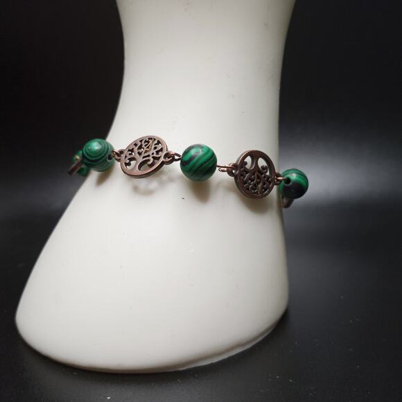 HANDMADE~ Malachite and Copper Tree of Life Bracelet - Picture 6 of 6